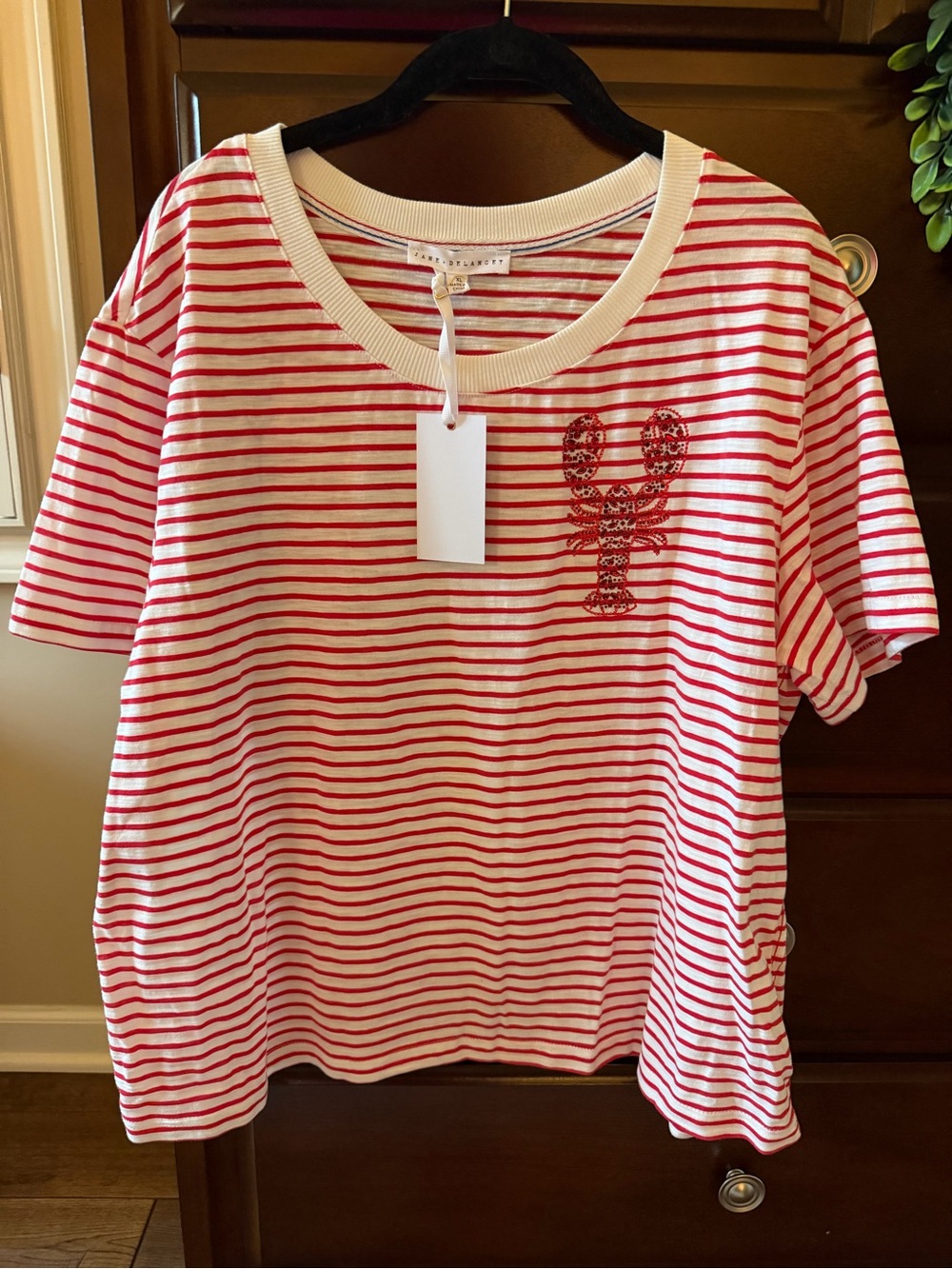 Jane and Delancey Red and White Striped Short Sleeve Tee